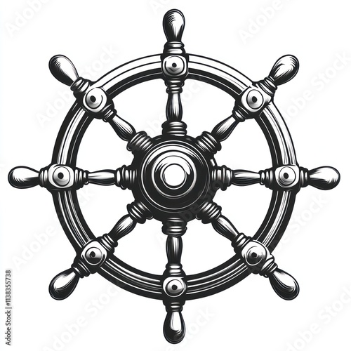 Vintage nautical ship wheel illustration. (1)