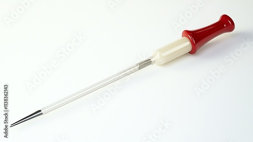 Quality sewing awl with plastic handle, placed on a white isolated background.