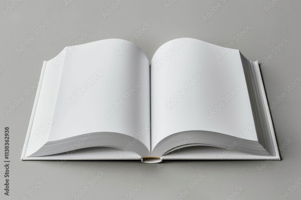Corners Rounded. Open Book with White Pages on Grey Background for Business Catalog Design
