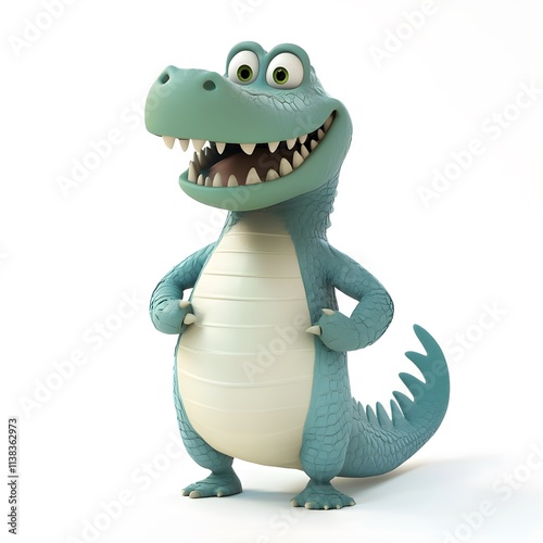 3D cartoon crocodile character with big smile and playful pose photo