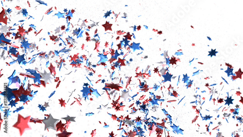 Confetti - Red white blue shiny confetti Confetti on white background, isolate, tricolor concept, independence and freedom day USA