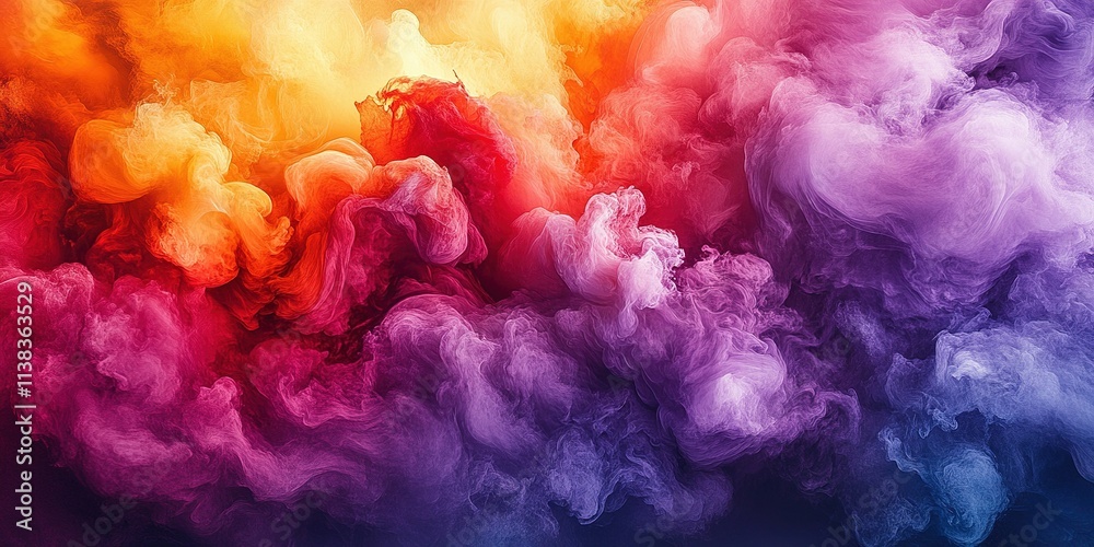 Fototapeta premium Colorful smoke swirling in vibrant hues creating an abstract, artistic effect in a dark background