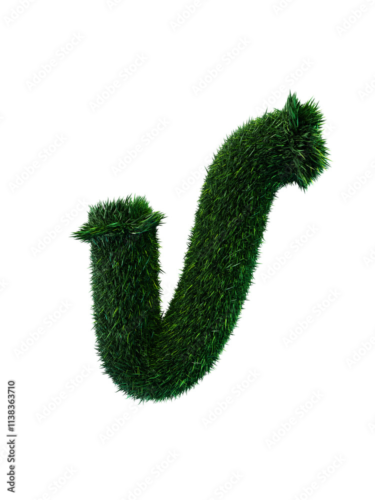 Green Grass Letter v, 3D render of realistic foliage on lower case letter Green Grass Letter v, 3D render of realistic foliage on lower case letter