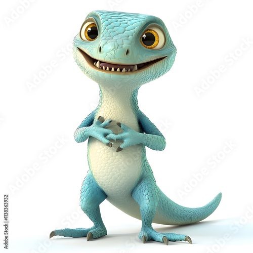 3D cartoon lizard character with playful grin and big eyes photo