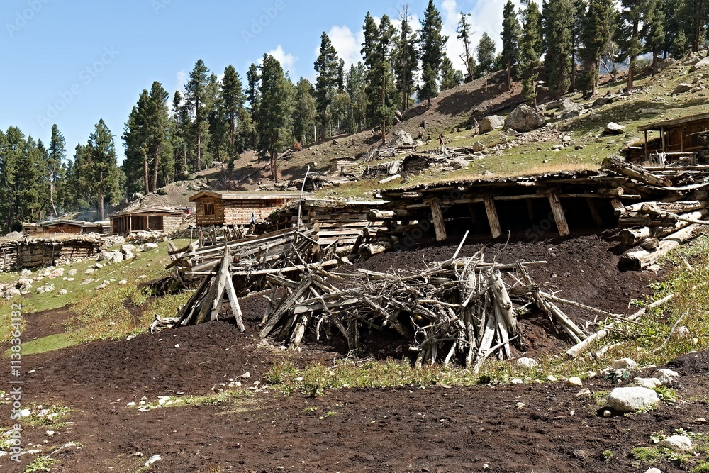 Behal village, located on the trekking route from Fairy Meadows to Nanga Parbat Base Camp. Rakhiot Valley. Himalayan Mountains. Pakistan. Asia. Behal village, located on the trekking route from Fairy Meadows to Nanga Parbat Base Camp. Rakhiot Valley. Himalayan Mountains. Pakistan. Asia.