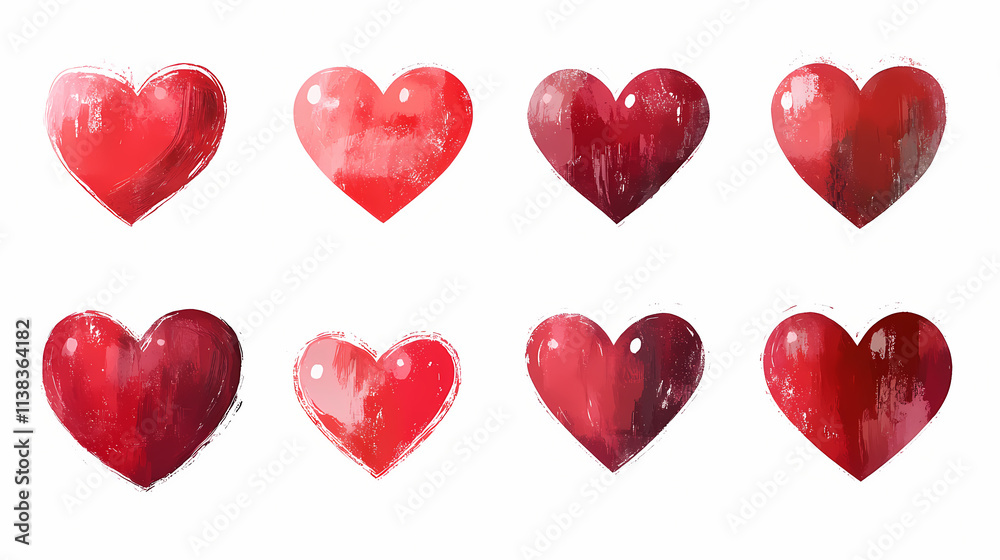 Set of red hearts isolated on white background. Isolated. Illustration Set of red hearts isolated on white background. Isolated. Illustration