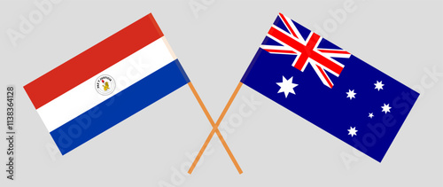 Crossed flags of Republic of Paraguay and Australia. Official colors. Correct proportion. Vector illustration
