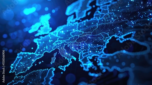 Digital Europe Map Visualization: Futuristic Infographic Concept with Abstract Data Network