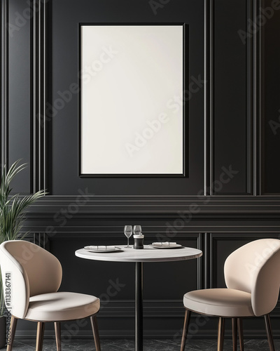 mock up poster frame in modern interior background, cafe, restaurant, 3D render, 3D illustration