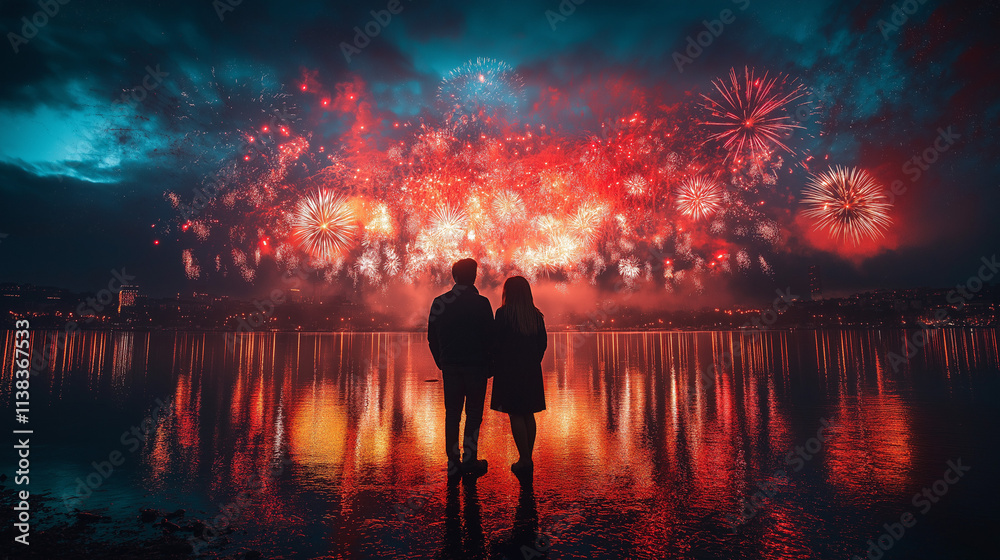 Fototapeta premium Happy new year concepts on background of blurred firework. Generlated AI Illustration.