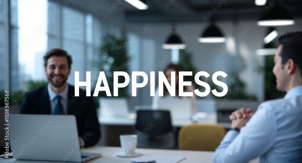 happiness lettering on blur corporate office background happiness lettering on blur corporate office background