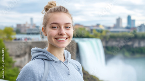 Caucasian tourist woman traveling and enjoying vacation at Niagara Falls Free Download Caucasian tourist woman traveling and enjoying vacation at Niagara Falls - GFXLoad