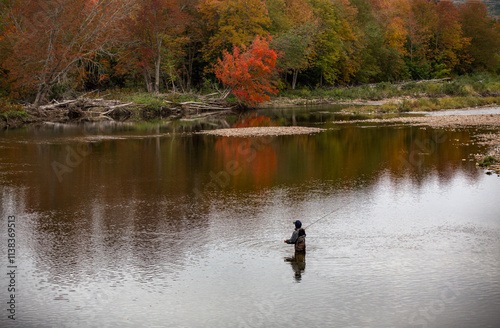 Foto Fly fishing for salmon on the Margaree River on Cape Breton Island in the fall
