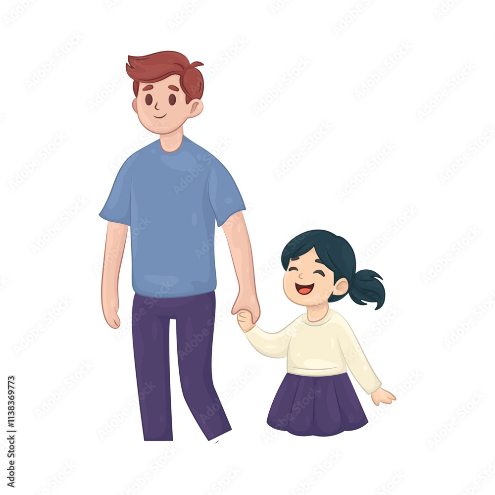 Illustration of Father holding hands with kids Illustration of Father holding hands with kids