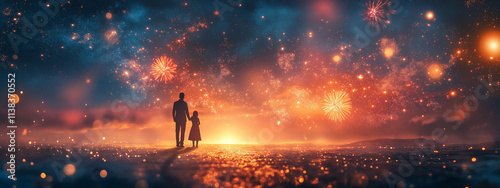 Happy new year concepts on background of blurred firework. Generlated AI Illustration.