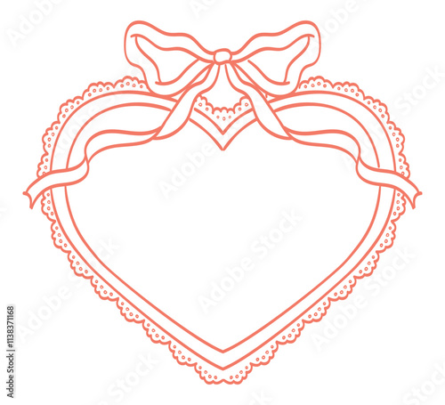 Vector illustration set of girly heart frames. frills, lace, ribbons. Hand Drawn coquette border for wedding invitation. Whimsical frame for birthday card and holiday graphic decoration.