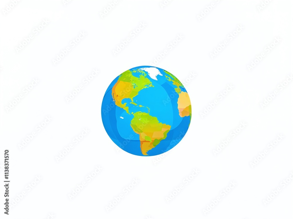 Colorful globe illustration displaying continents and oceans in vibrant hues on a clean background Colorful globe illustration displaying continents and oceans in vibrant hues on a clean background