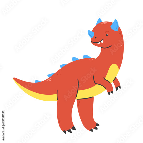 Cute red Carnotaurus character isolated on a white background. Vector illustration.