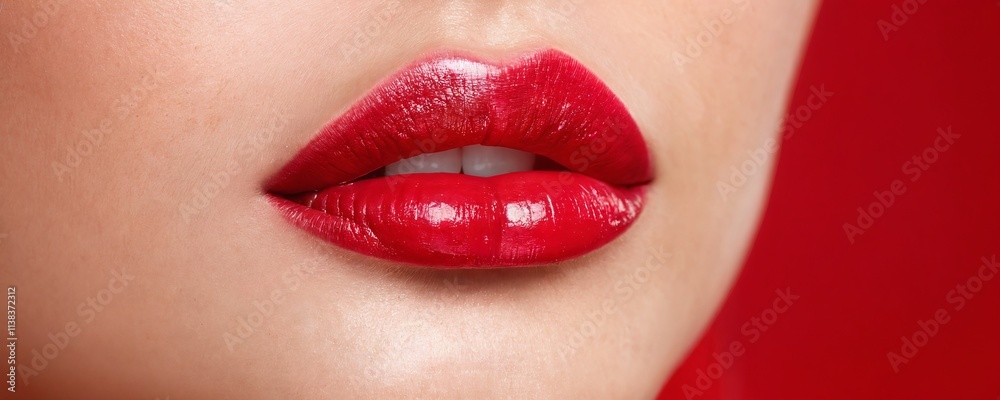 Bold red lips enhance beauty with classic elegance in a close-up presentation against a vibrant background Bold red lips enhance beauty with classic elegance in a close-up presentation against a vibrant background