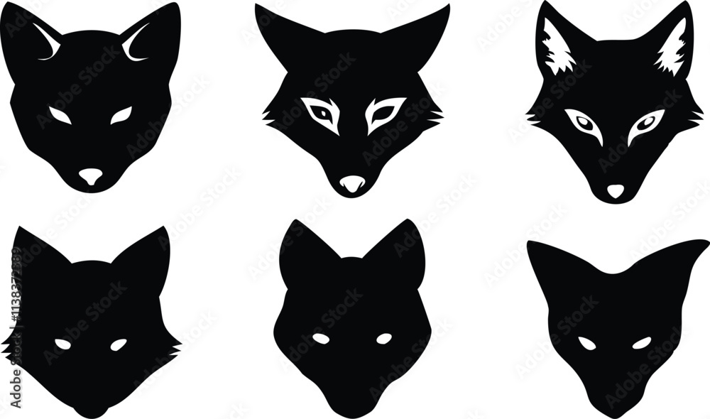 Fox head silhouette vector set illustration design Fox head silhouette vector set illustration design