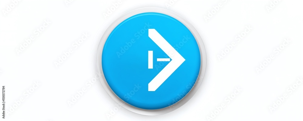 Bright blue button with a white arrow and line symbol indicating forward direction and progress in a digital context Bright blue button with a white arrow and line symbol indicating forward direction and progress in a digital context