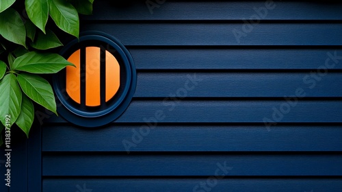 Navy Blue Shiplap with Orange Porthole 