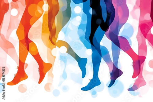 An abstract representation of exercise featuring overlapping silhouettes of running, cycling, and yoga, in gradient hues