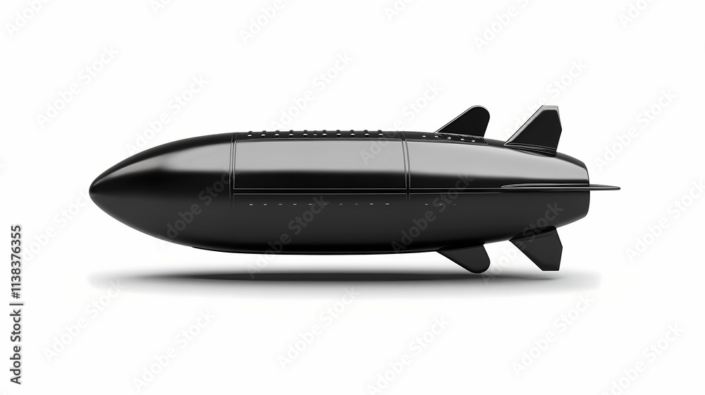 Fototapeta premium One single black spaceship isolated on white background. Isolated. Illustration