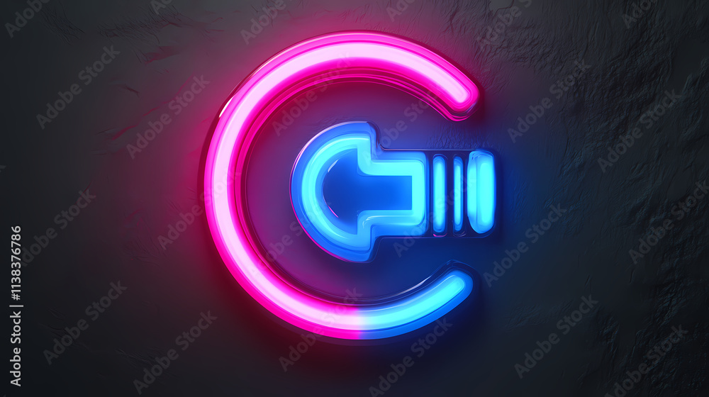 Pink and blue neon light refresh icon. vibrant colored reload technology symbol, isolated on a black background. 3d render. Isolated. Illustration Pink and blue neon light refresh icon. vibrant colored reload technology symbol, isolated on a black background. 3d render. Isolated. Illustration