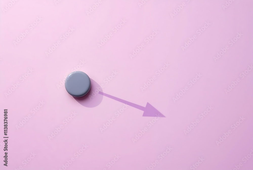 Gray Disc with Arrow Shadow: Minimalist Pink Composition Gray Disc with Arrow Shadow: Minimalist Pink Composition