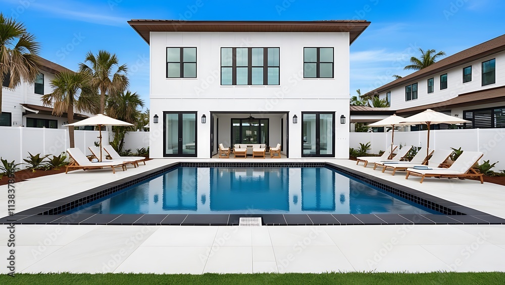 Obraz premium Luxury pool villa spectacular contemporary design digital art real estate home