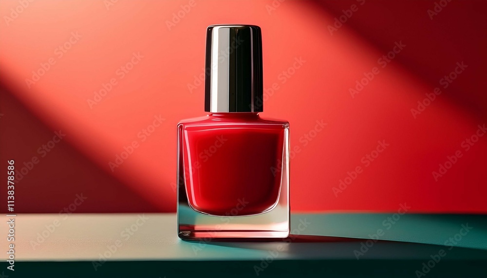 vivid red nail polish bottle with a glossy finish and soft overlapping shadows on a vibrant background perfect for beauty or cosmetics themes vivid red nail polish bottle with a glossy finish and soft overlapping shadows on a vibrant background perfect for beauty or cosmetics themes