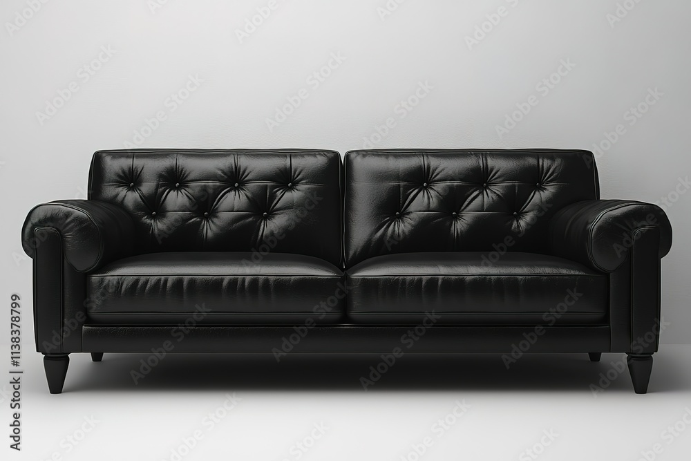 Fototapeta premium A black leather couch with a white background