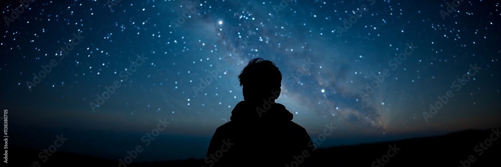 Fototapeta premium Silhouette of a Person Gazing at a Starry Night Sky