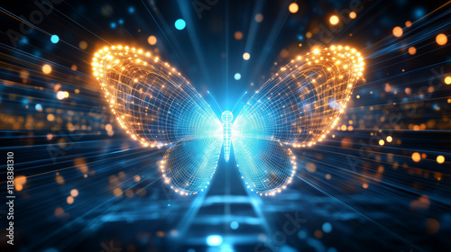 The release of advanced artificial intelligence sets off a ripple effect, where small decisions lead to profound, unpredictable changes in society. Visualized as a butterfly flappi