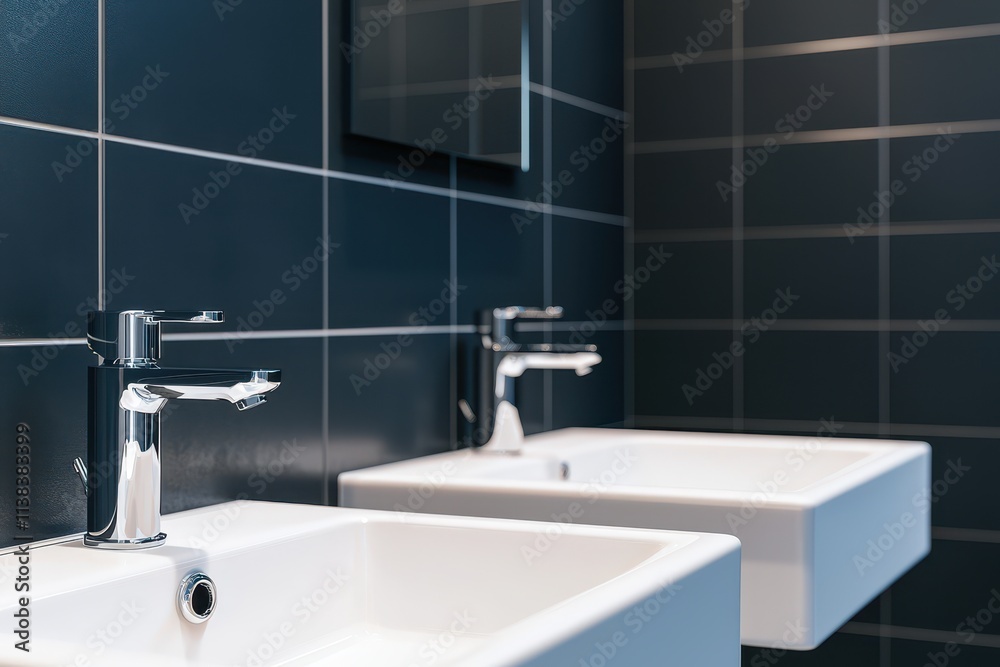 Plumber fixing bathroom faucet, shiny chrome, white ceramic basin, close-up, high-contrast, photorealistic. Plumber fixing bathroom faucet, shiny chrome, white ceramic basin, close-up, high-contrast, photorealistic.