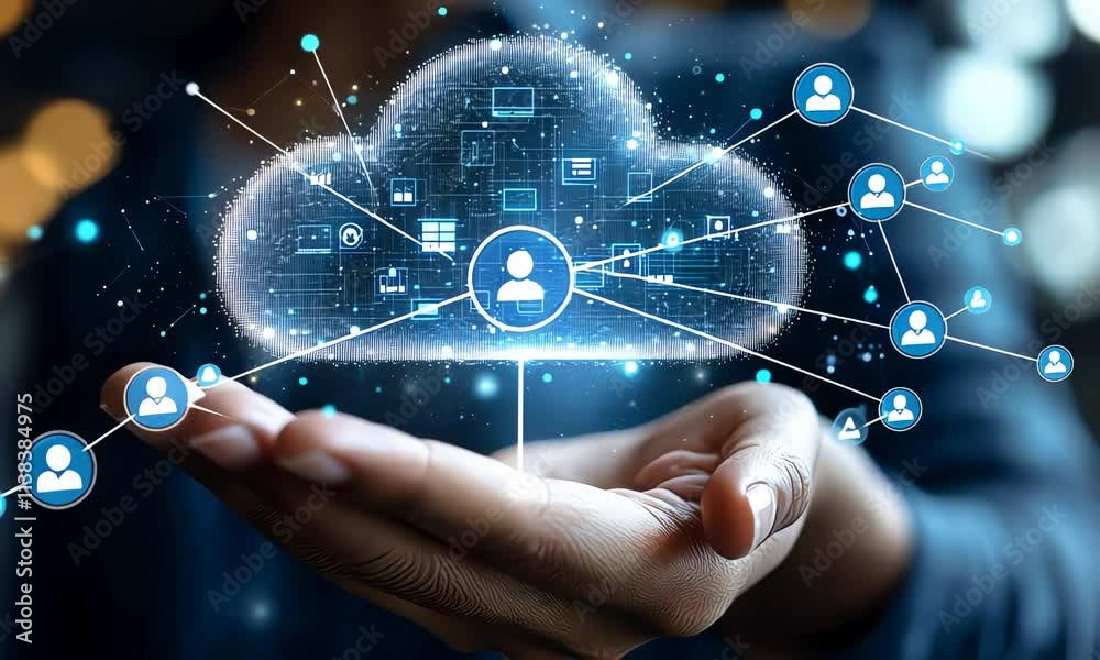 Futuristic digital cloud technology network