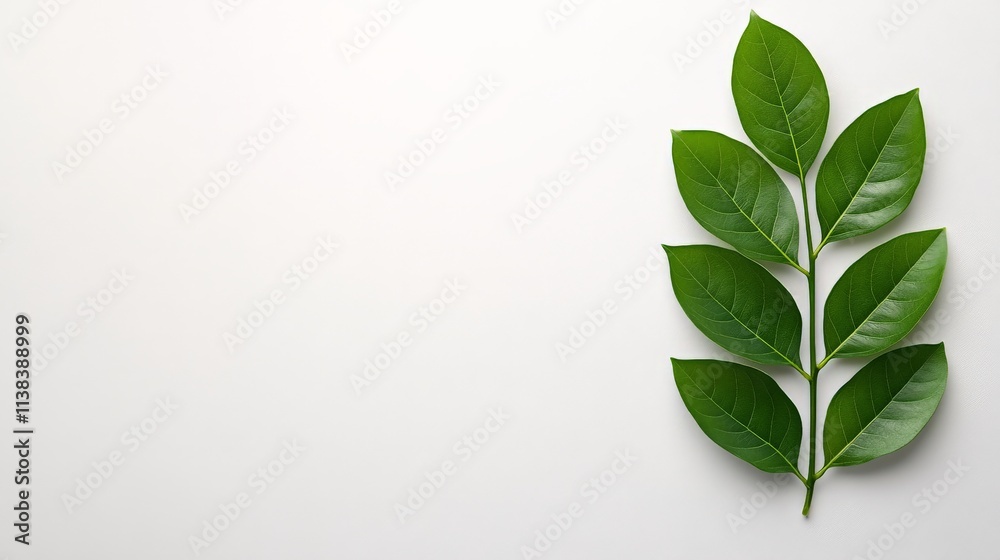 Serene Sprig: A single, vibrant green sprig with lush leaves elegantly arranged against a minimalist backdrop. Perfect for conveying tranquility, growth, and natural beauty. Serene Sprig: A single, vibrant green sprig with lush leaves elegantly arranged against a minimalist backdrop. Perfect for conveying tranquility, growth, and natural beauty.