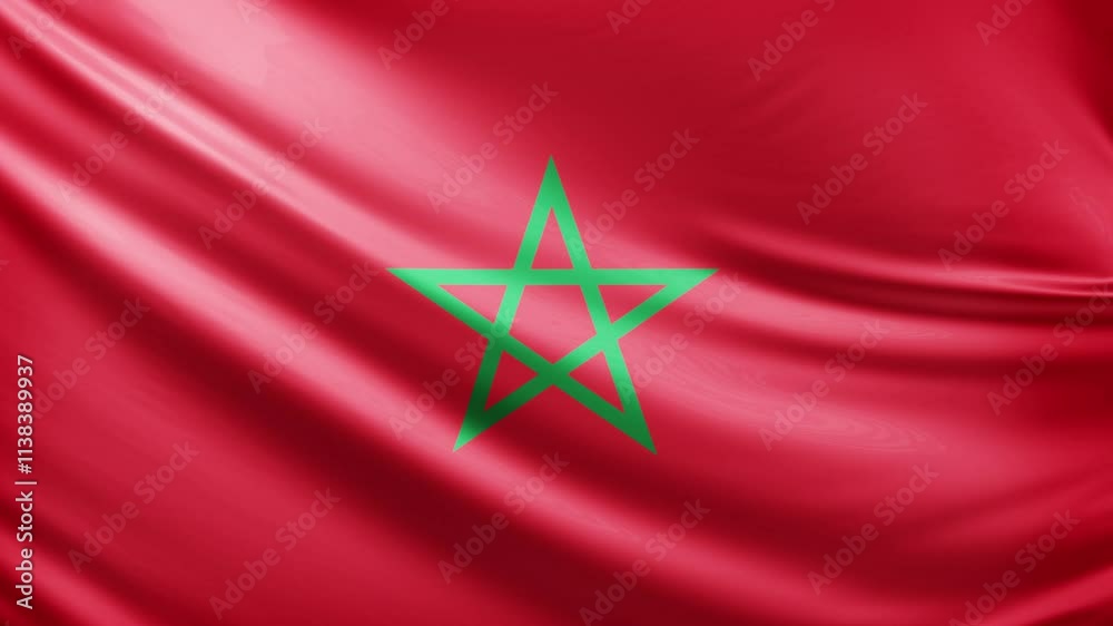 Morocco flag video, close-up shot of symbol of Moroccan Zimbabwe nation, africa, animated flag background video, 3D video of a flag, national symbol of the people, patriotism, full screen