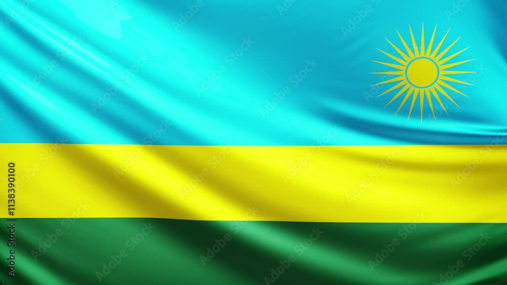 Rwanda flag video, close-up shot of symbol of rwandan nation, africa, animated flag background video, 3D video of a flag, national symbol of the people, patriotism, full screen