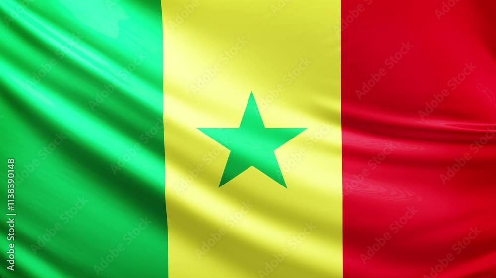 senegal flag video, close-up shot of symbol of senegalese nation, africa, animated flag background video, 3D video of a flag, national symbol of the people, patriotism, full screen