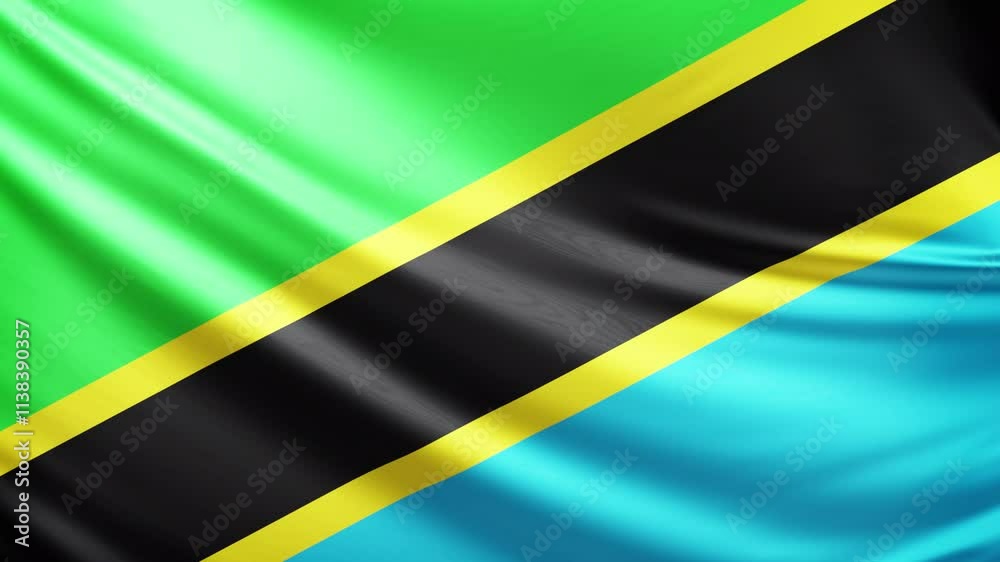 Tanzania flag video, close-up shot of symbol of Tanzanian nation, africa, animated flag background video, 3D video of a flag, national symbol of the people, patriotism, full screen
