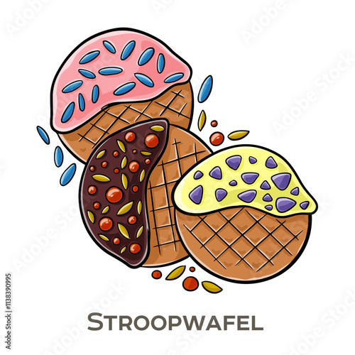 Stroopwafel is a traditional Dutch sweet treat consisting of two thin, crispy waffle layers filled with a rich, gooey caramel-like syrup (stroop) in the middle