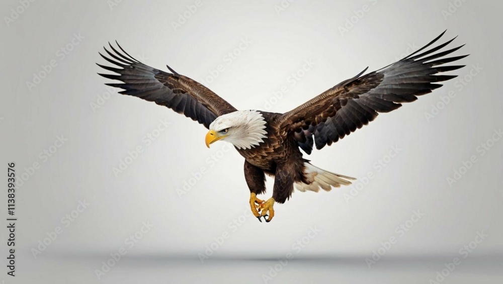 Naklejka premium A graceful illustration of a soaring eagle with its wings fully extended, showcasing detailed feathers and dynamic motion