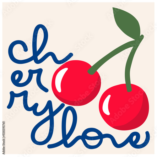 Fashion graphic retro print with red cherry and slogan print 