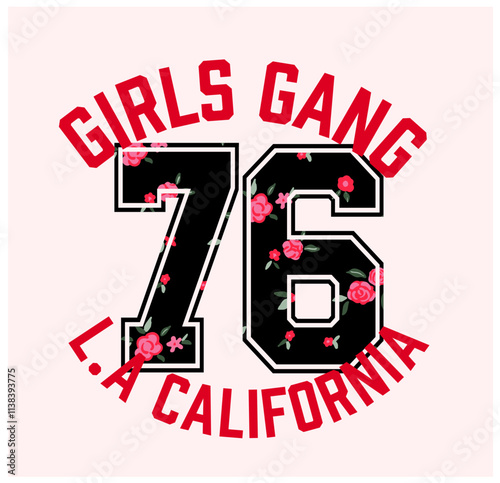 GILRS GANG, L.A CALIFORNIA varsity, slogan graphic for t-shirt, vector