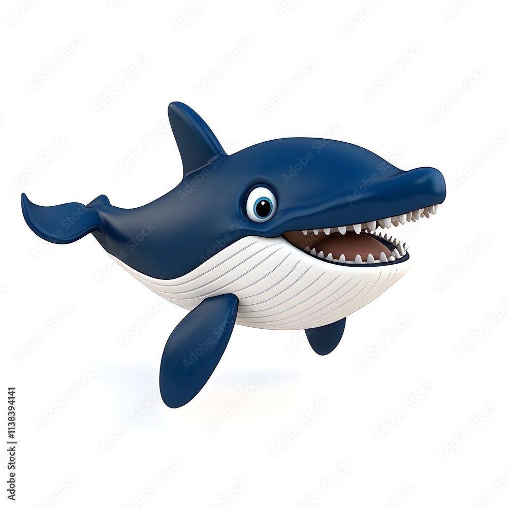 Fototapeta premium Cute and Playful Cartoon Whale Character with Bright Blue Color and Friendly Expression, Perfect for Children's Books and Educational Materials