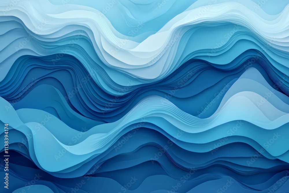 Blue paper cut background creating a beautiful abstract design with flowing, wavy shapes Blue paper cut background creating a beautiful abstract design with flowing, wavy shapes