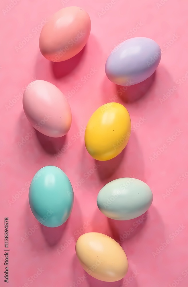 Multicolored Easter eggs on a soft pink background Multicolored Easter eggs on a soft pink background