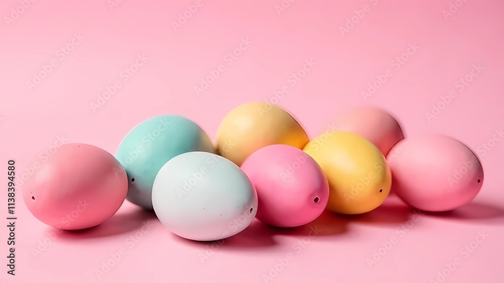 Multicolored Easter eggs on a soft pink background Multicolored Easter eggs on a soft pink background